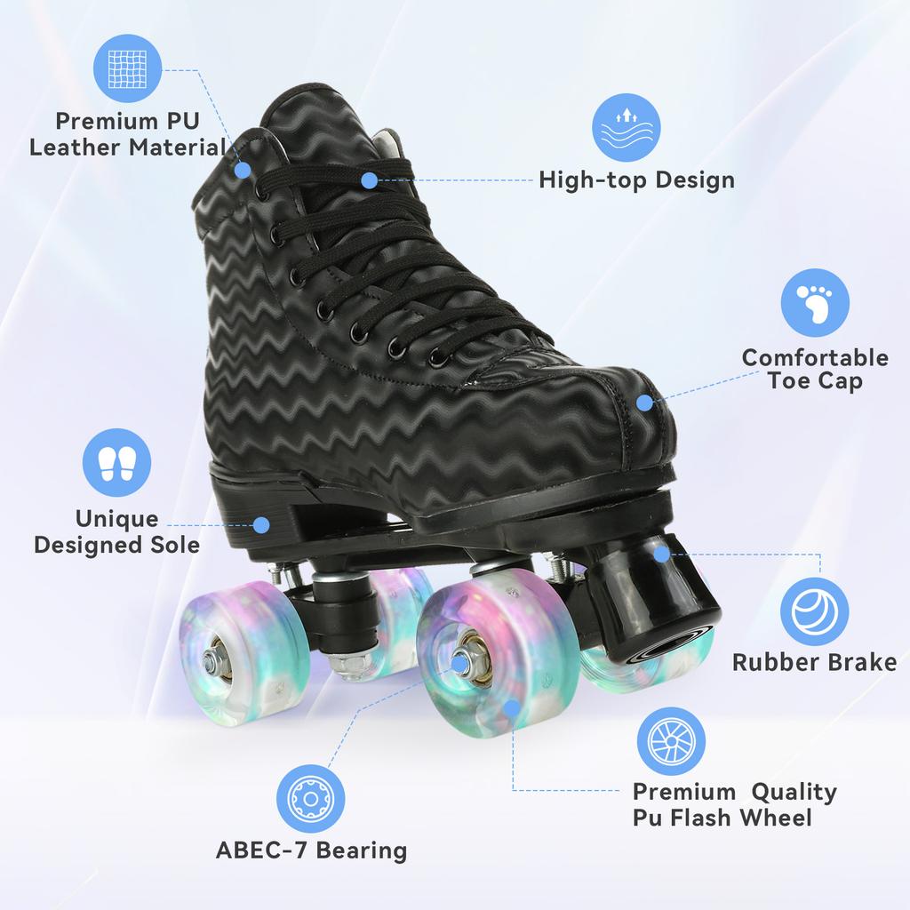 Pattini a Rotelle Quad a Doppia Fila per Adulti 4 Pezzi Ruote Pattini a Rotelle Quad Luminose Scarpe da Ginnastica per Pattinaggio all'Aperto per Principianti 37-45