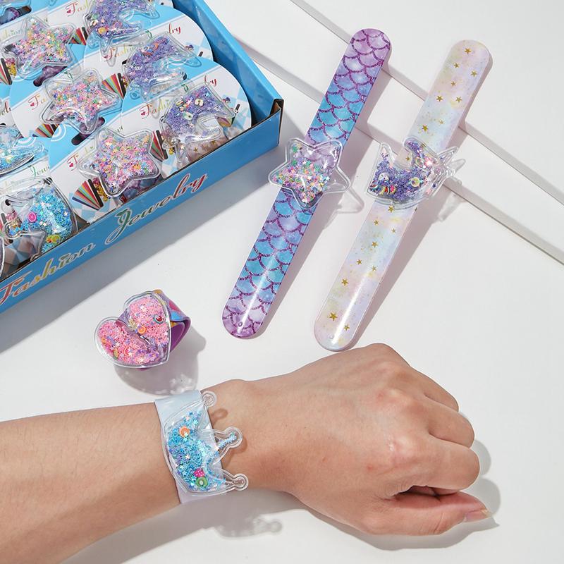 Cartoon Unicorn Slap Bracelet Mermaid Wristband with Sequin Kids Birthday Party Favors Decor Gift for Guest Goodie Pinata Filler