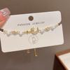 Adjustable Pull-Through Cat Eye Stone Bracelet With Moon Star Motif Gold Plated Copper Women Fashion Jewelry