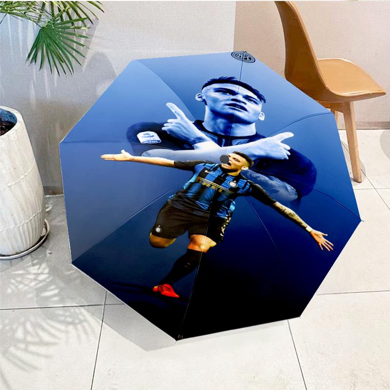 Inter Milan Star Lautaro Automatic Folding Umbrella - 8-Rib Travel Umbrella with Auto Open/Close & Portable, Gift for Christmas, Birthdays