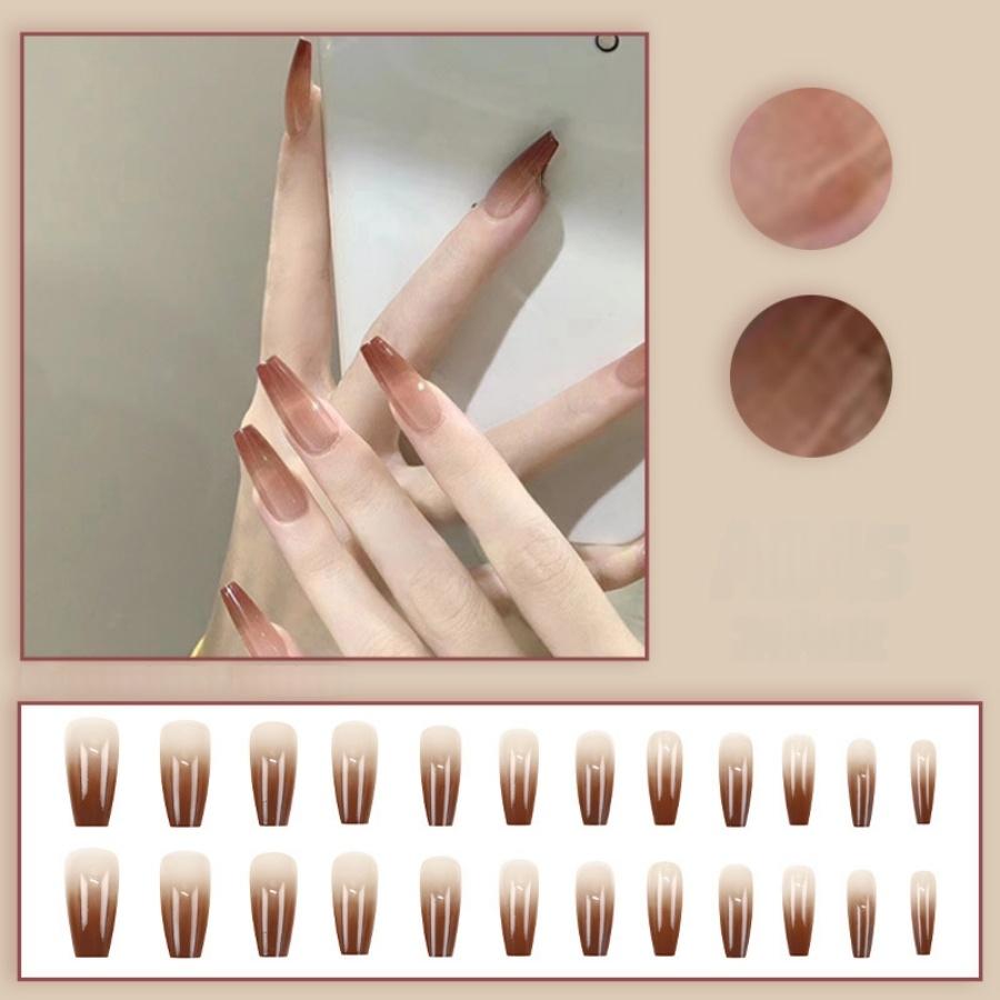 

24 шт./уп. Коричневый градиент Носимые ногти Стиль горячей девушки Хаки Кофейный цвет Накладные ногти Средней длины Многоразовые Носимые ногти