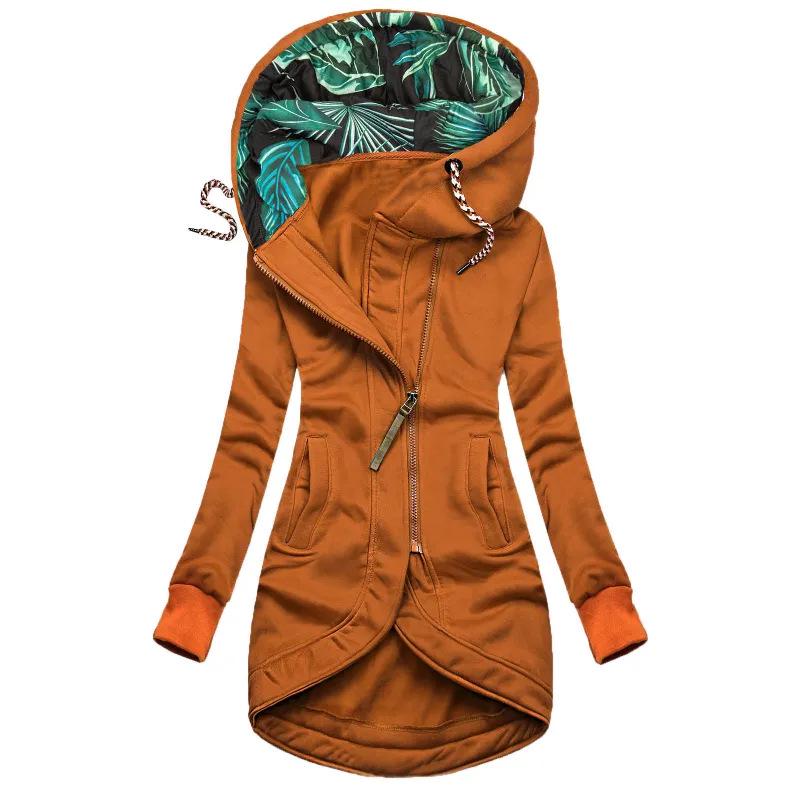 Women's Solid Color Zipper Hoodie Sweatshirt with Print - Long Sleeve Jacket, 2024 Edition