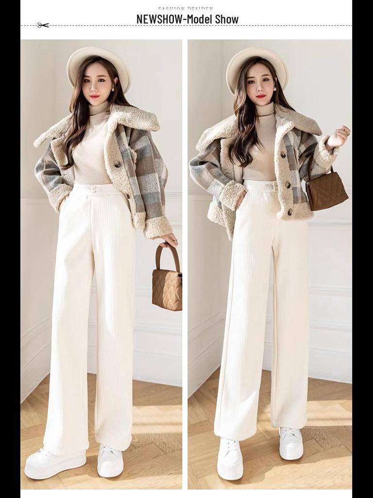 Women's 2024 High-Waist Velvet Drape Wide-Leg Pants: Slim, Loose, Thick, and Casual for Winter.