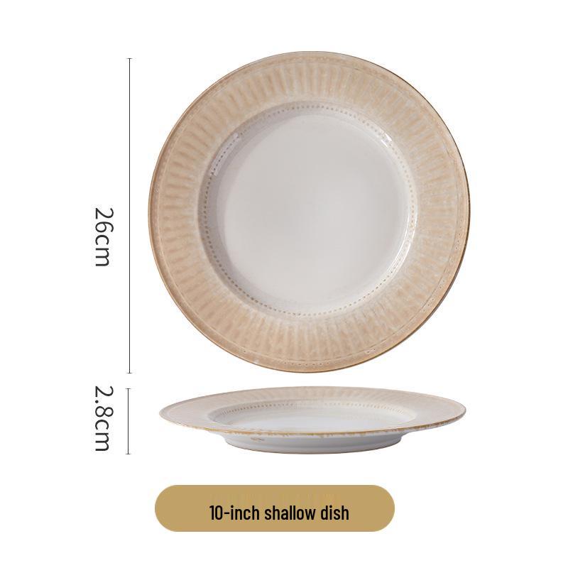 Nordic Vertical Stripe Embossed Ceramic Dining Set: Bowls, Plates, Dishes, Coffee Cup & Saucer, Fish Plate for Western Cuisine.