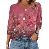 Bluză Casual de Damă cu Decolteu în V, Croială Largă, Mânecă 3/4, Imprimeu Floral, Detaliu cu Nasturi, Top Ușor pentru Purtare Zilnică