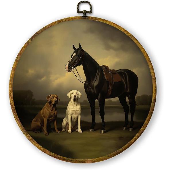 QZQE Vintage Western Cowboy Oval Wall Art Decor Framed, Rustic Country Cowboy Rodeo Oval Canvas Prints, Retro Western Horse Wall Hanging Decor for