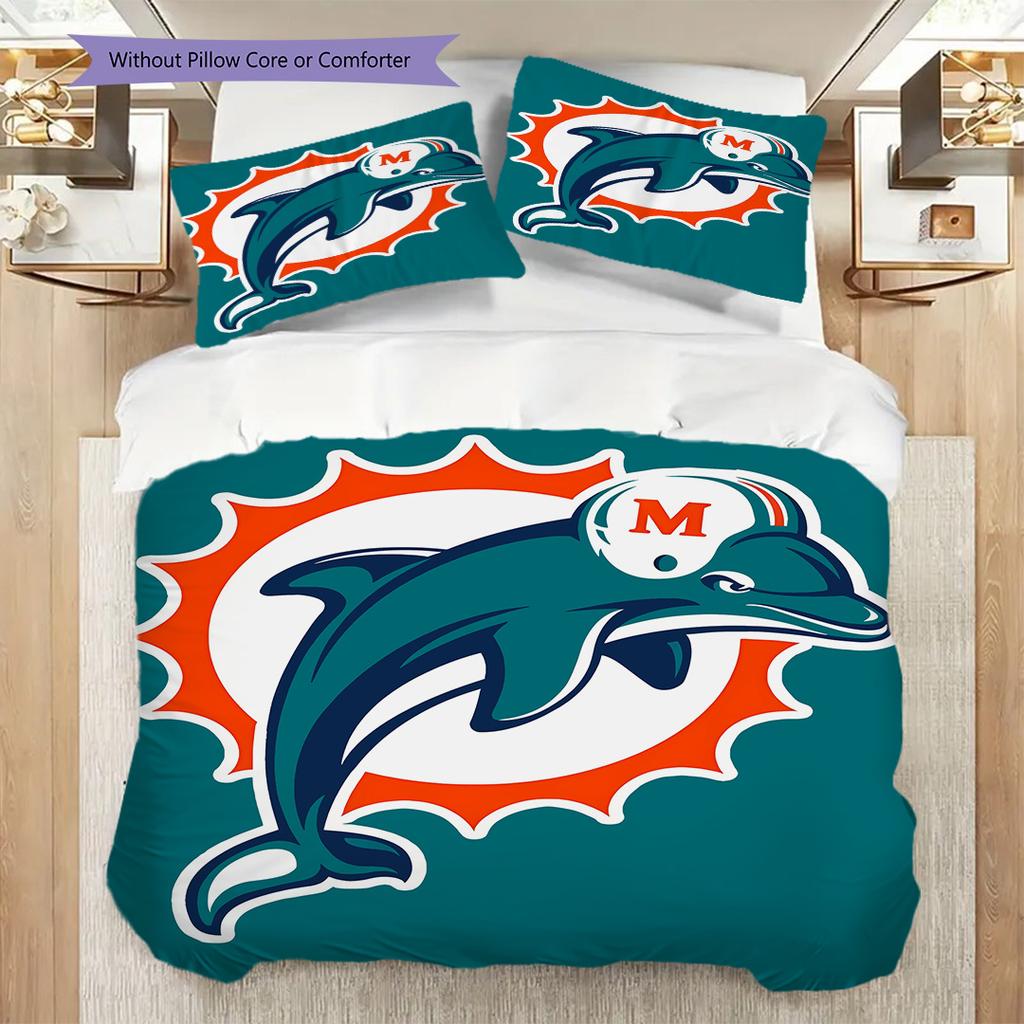 Miami Dolphins Pattern Bedding Quilt Set Quilt Cover Pillowcase Home Decoration Birthday Gift (1 * duvet cover + 2 * pillowcase, without core)