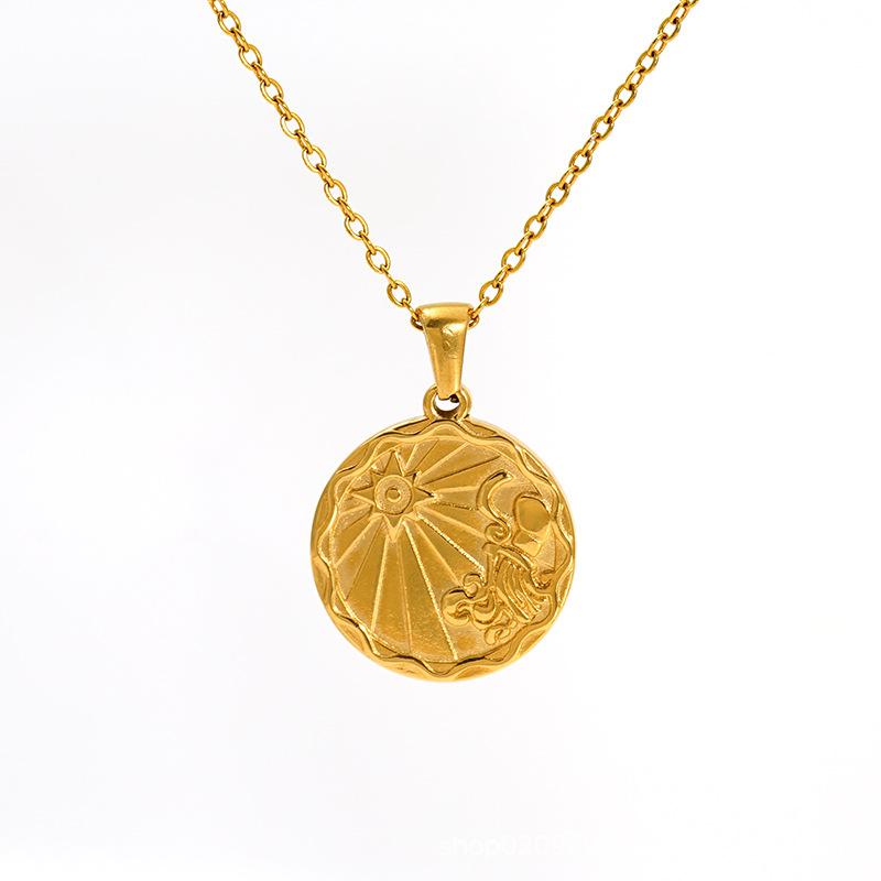 2026 Fashion Cold Wind Necklace Personality Trend Round Brand Pendant Women's Twelve Constellation Jewelry