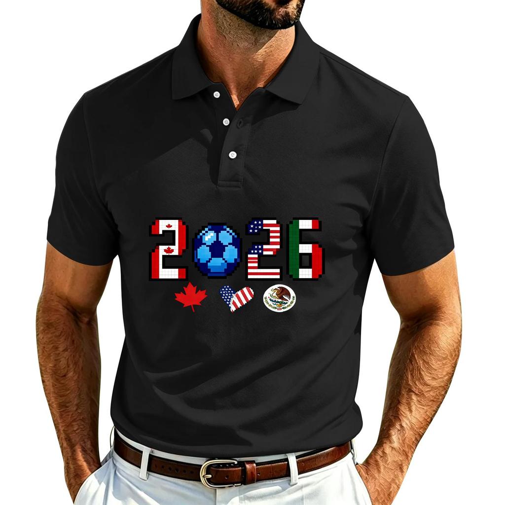Men's Casual Soccer Print Quick Dry Polo Shirt Lightweight Mesh Breathable Short Sleeve Top for Outdoor Sports and Everyday Wear