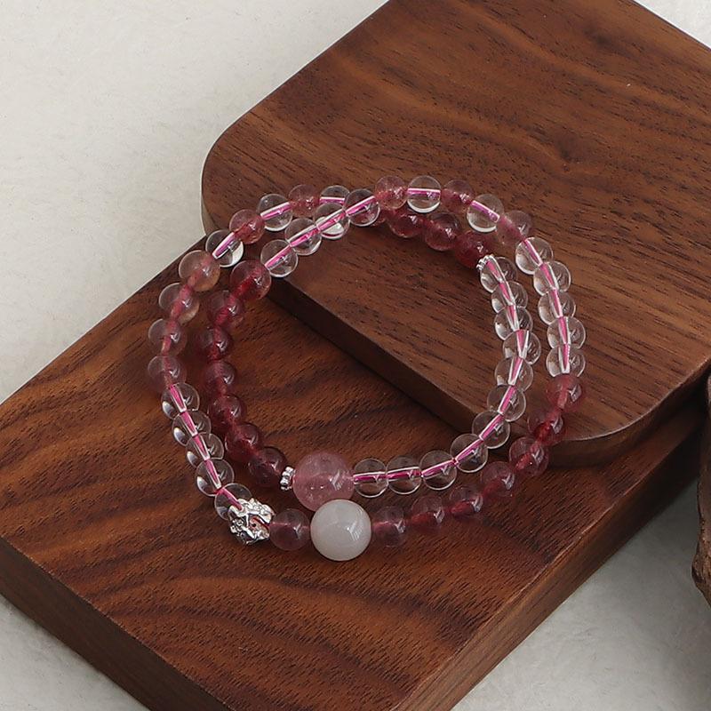 Natural powder crystal strawberry crystal double circle bracelet DIY handmade round beads wholesale natural crystal bracelet popular jewelry