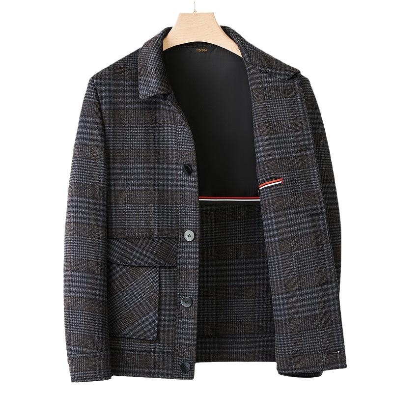 New Jacket Men's Lapel Middle-aged Dad's Autumn and Winter Plaid Jacket Casual Versatile