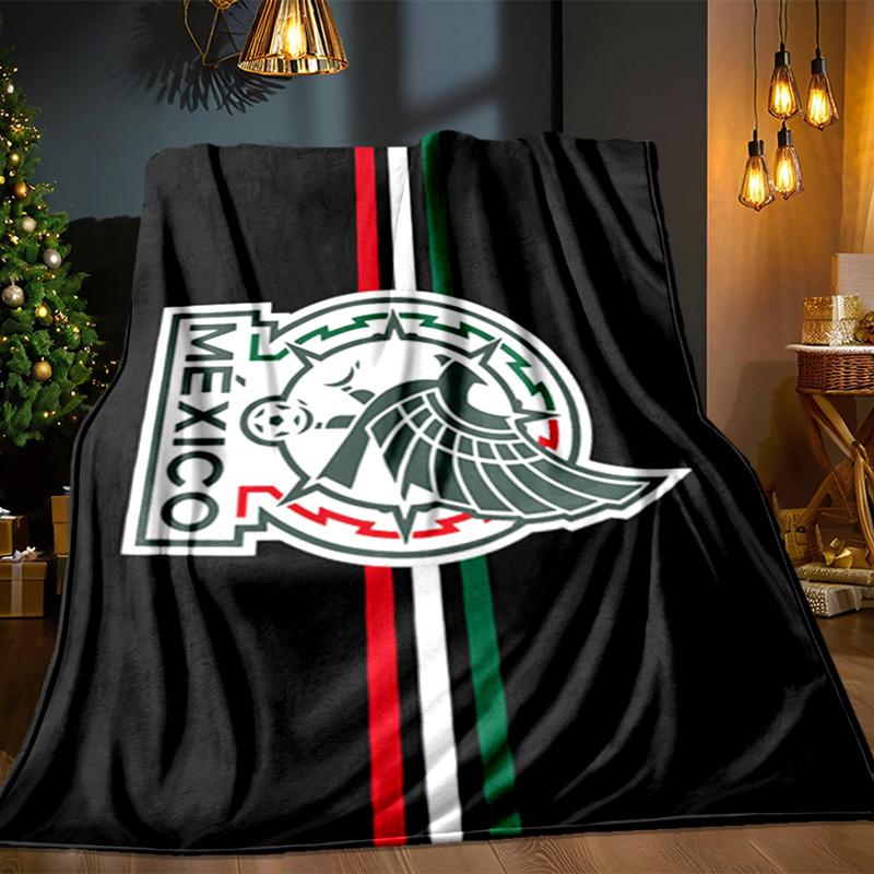 Mexico Football Crest Blanket Outdoor Flannel Blanket for Camping, Hiking, Garden Parties, Picnic Essentials,gift for family and friends