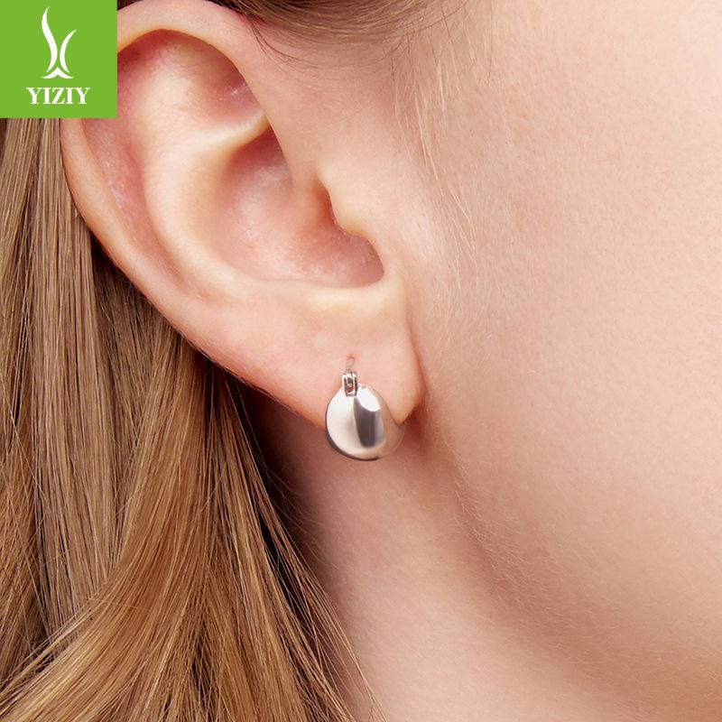 Simple Metal Texture Spherical Ear Buckle Women'S Personality Retro Cold And Smooth Copper Earrings Earrings