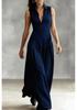 Elegant Black V-Neck Sleeveless Maxi Dress with Cinched Waist, Perfect for Work and Evening Events