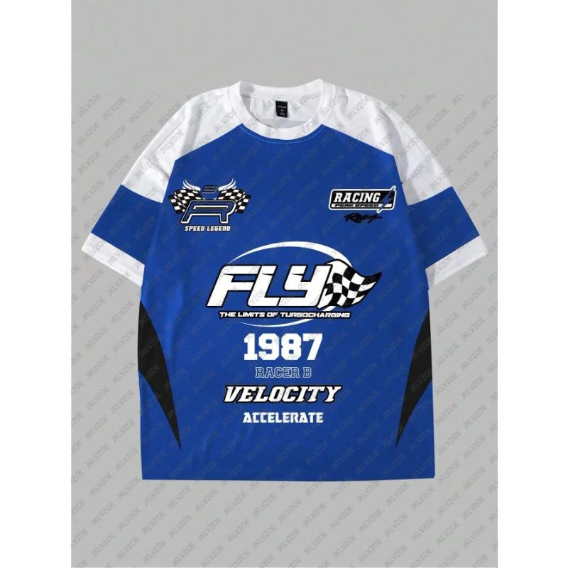 Sommar Rundhals 3D Racing Tryckt Topp Trendiga Lediga Kortärmade Herr T-shirts