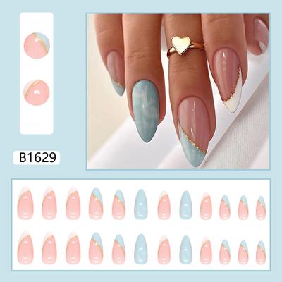 24 szt. Polichromowane i pneumatyczne paznokcie na paznokciach Średnie owalne ABS Natural Fit sztuczne paznokcie z galaretkowym klejem na paznokciach French Tip Fałszywe paznokcie dla kobiet i dziewcząt