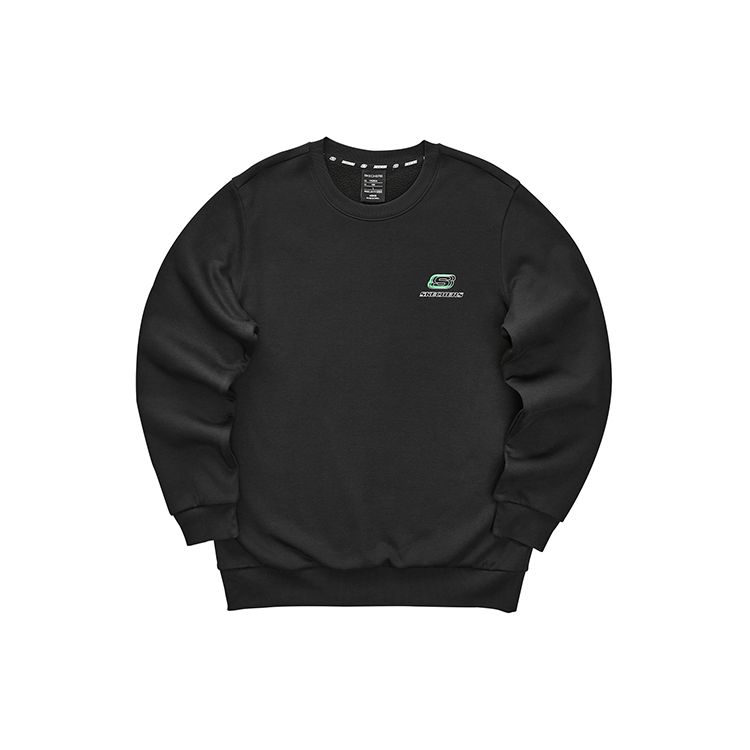 Skechers Letter Round Neck Pullover Sweatshirt Unisex sweatshirt Black L323U123-0018 S