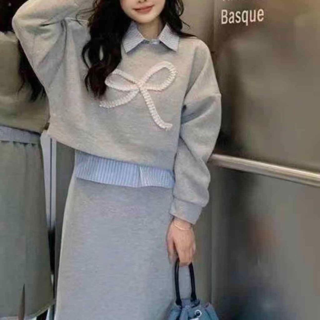 Women's Slimming Two-Piece Set: Casual Hoodie & Bow High-Waist Skirt for Early Spring 2026
