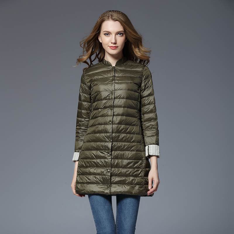 Spring and Autumn Winter Woman Lightweight Padded Warm Coat Down Jacket Long Female Overcoat Slim Solid Jackets Winter Coat Portable Parkas