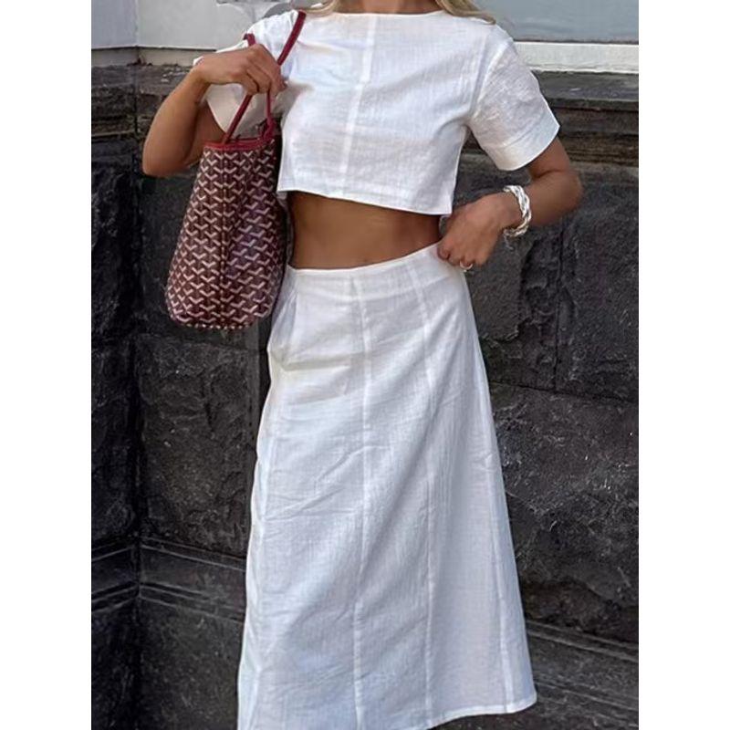 Fashion Summer Fashion New round Neck Midriff-Baring Vest Skirt Suit Tank Top and Skirt Set