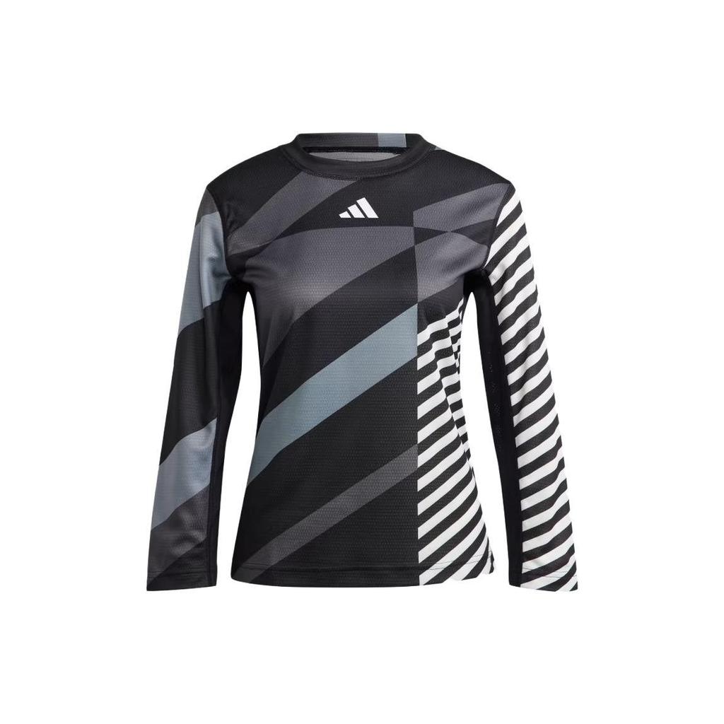 Adidas Tennis Heat.Rdy Pro 3/4 Sleeve Long Sleeve Top Striped Color Block Round Neck T-Shirt Women Tops Black IL9592