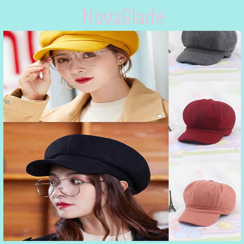 Chic And Stylish Women Vintage Solid Wool Gatsby Newsboy Octagonal Hat Cabbie Driver Cap