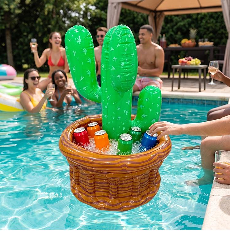 Inflatable Cactus Beer Barrel Floating Ice Bucket for Pool Parties