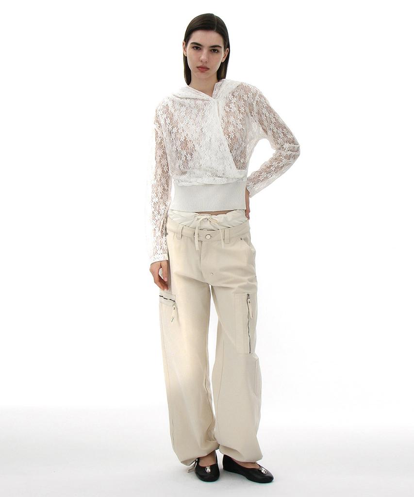 PARTIMENTO WOMEN Double Layered Waist Cargo Pants_Ecru