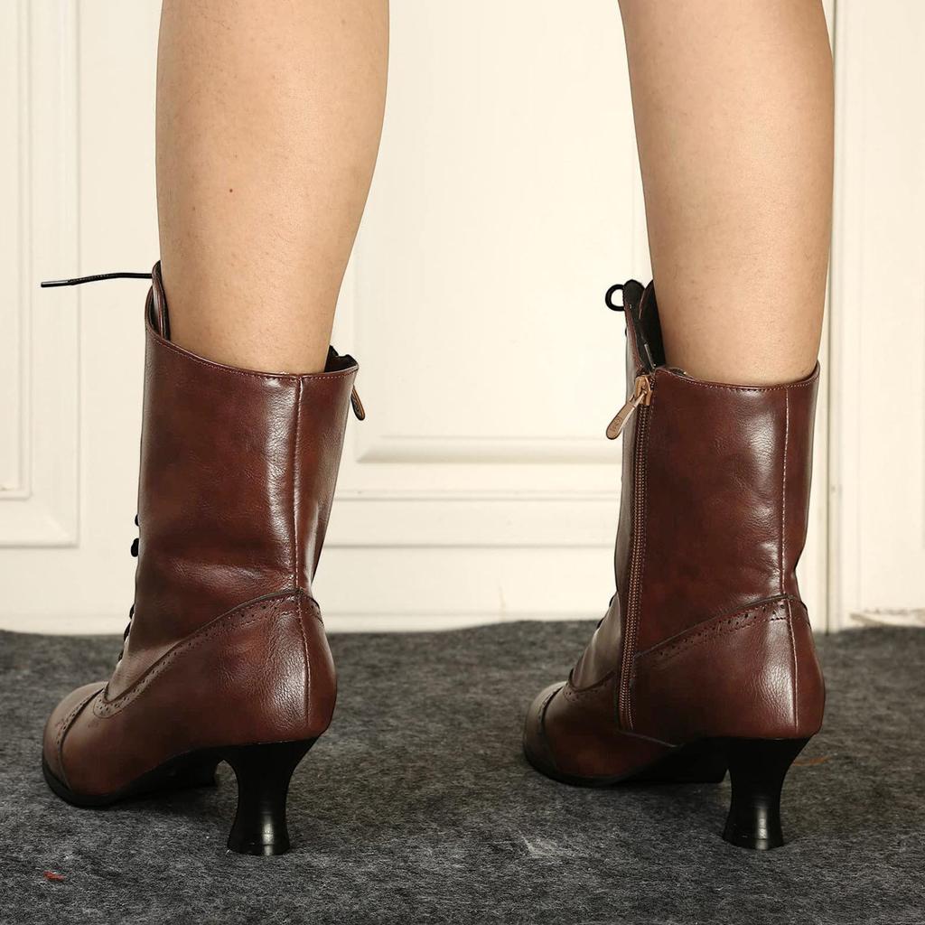 Women's Short Boots, Booties With Side Zipper, Closed Toe, Chunky Mid Heel Shoes