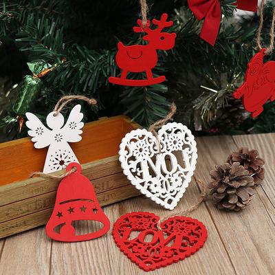10 Stück Holz Weihnachtsanhänger Ornament Hohl Weihnachtsmann Schneeflocke Weihnachtsbaum Hängende Dekoration für Neujahrsparty Deko Geschenke