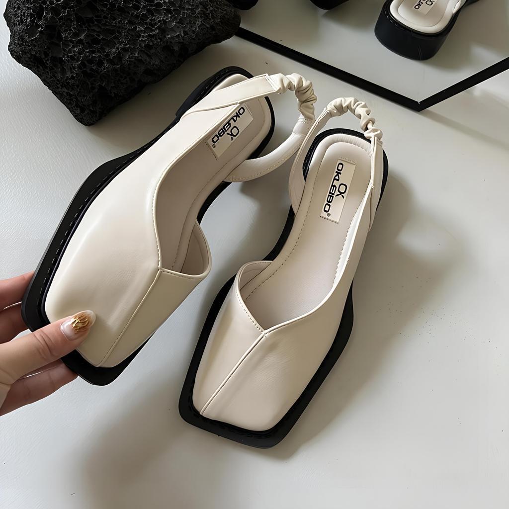 Summer Elegant Vintage Women's Shoes Casual Flat Shoes Square Toe Sandals Solid Color Sandals