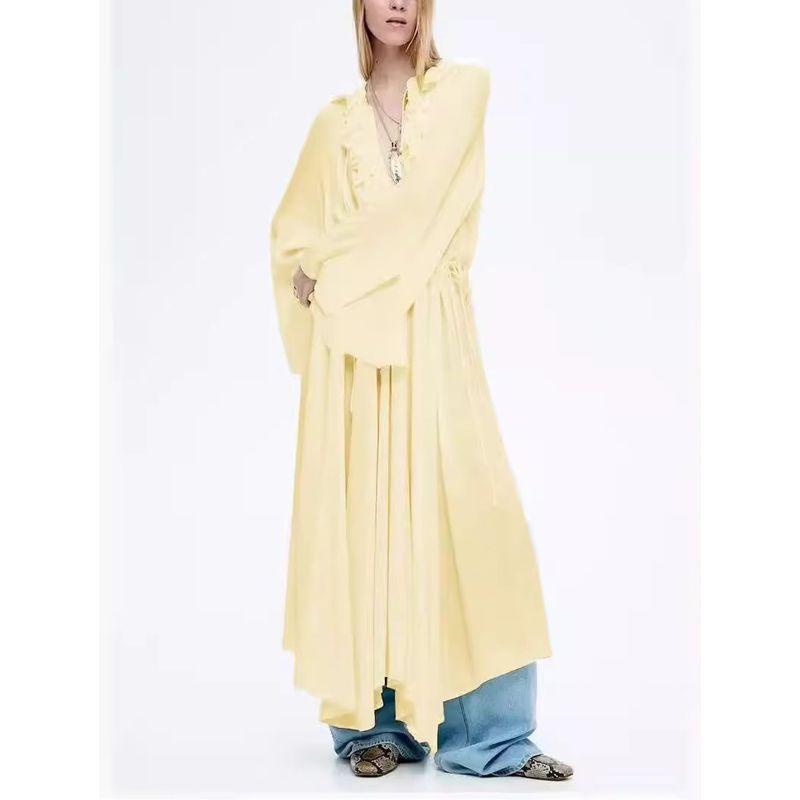 Summer New Product Women's Clothes French Style Wear Lace-up Long Sleeve Loose Long Dress 1284880