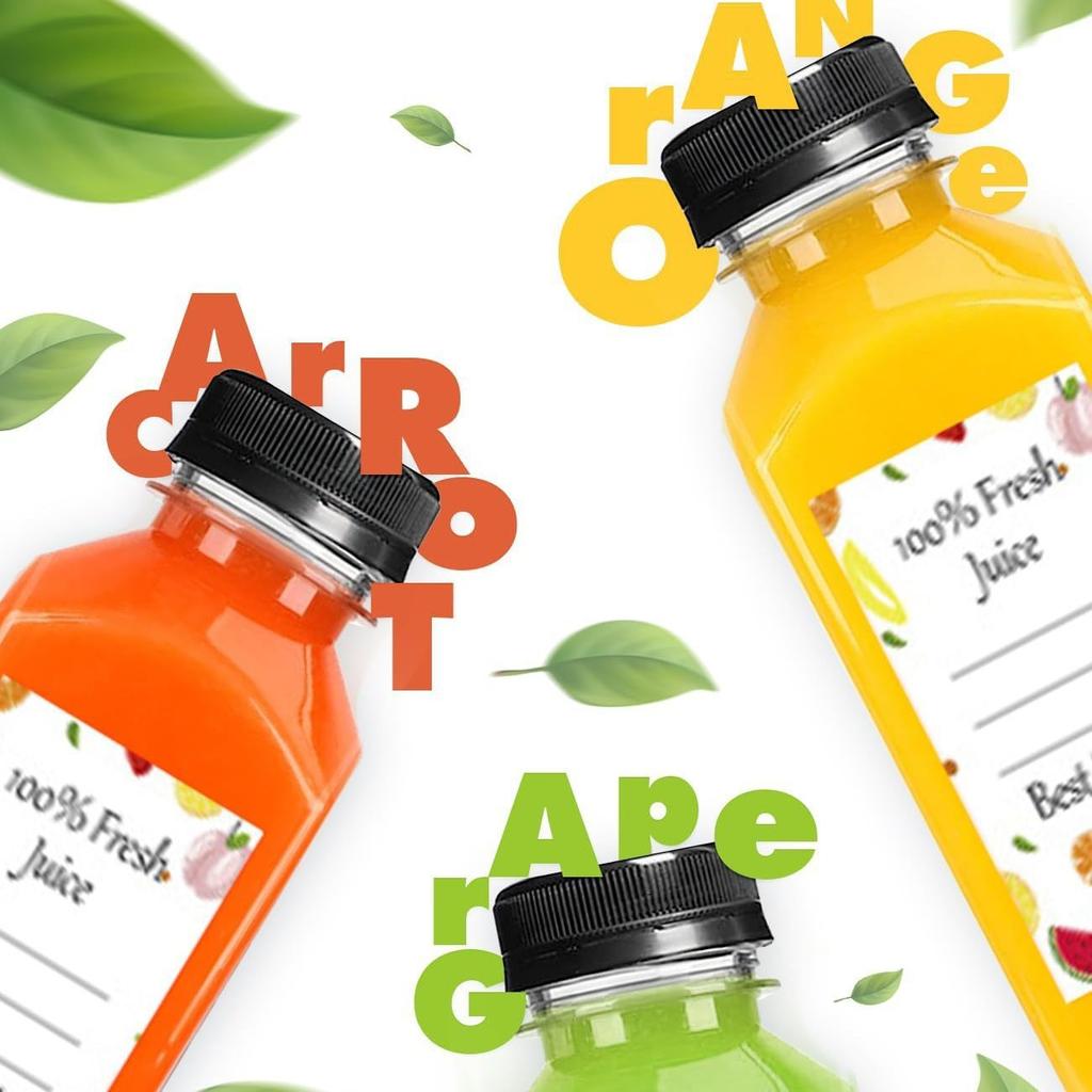 12 Plastic Juice Water Bottles with Lids, 350ML Reusable Water Bottles