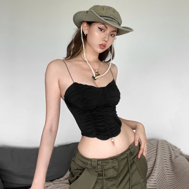 # Sisjuly# Fashion Fashion Sexy All-Match Small Sling Women's Ruched Stylish Stretch Silm Vest Fashion