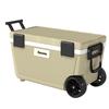 70L Insulated Cool Box with Wheels, Portable Ice Cooler with Handle, Lid and Drain Valve, Khaki
