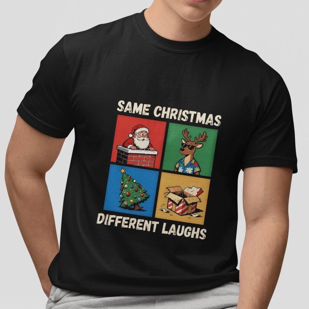 

Funny Christmas T-Shirt Vintage Santa Reindeer Tree Gift Box Holiday Graphic Tee XXL