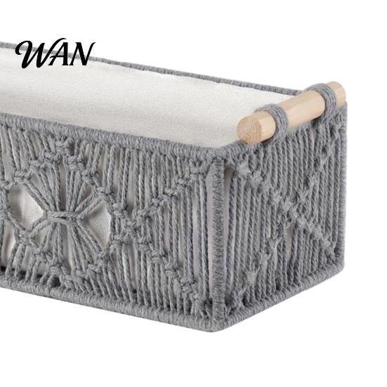 Cosmetic Storage Box with Wooden Handles Large Capacity Basket Woven Design Countertop Organizer for Cosmetics And Sundries