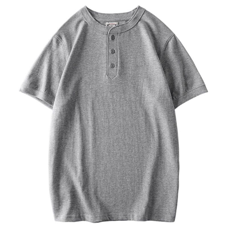 American Retro Henley Shirt Heavy Weight Pure Cotton Short Sleeve Amekaji Henry Collar T-Shirt Export Export Menswear T-shirt