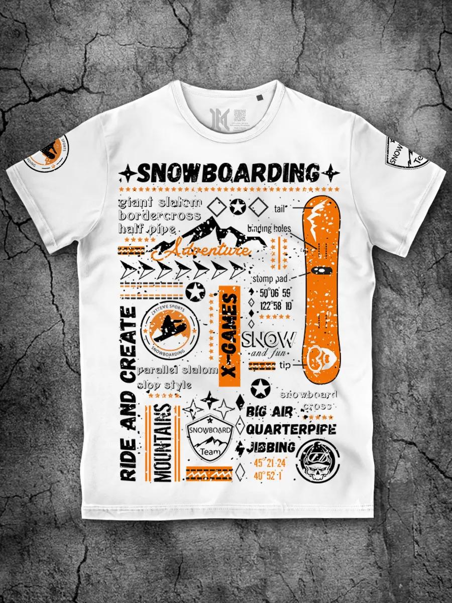 Men s Printed T-shirt Snowboarding White Stretch Cotton S