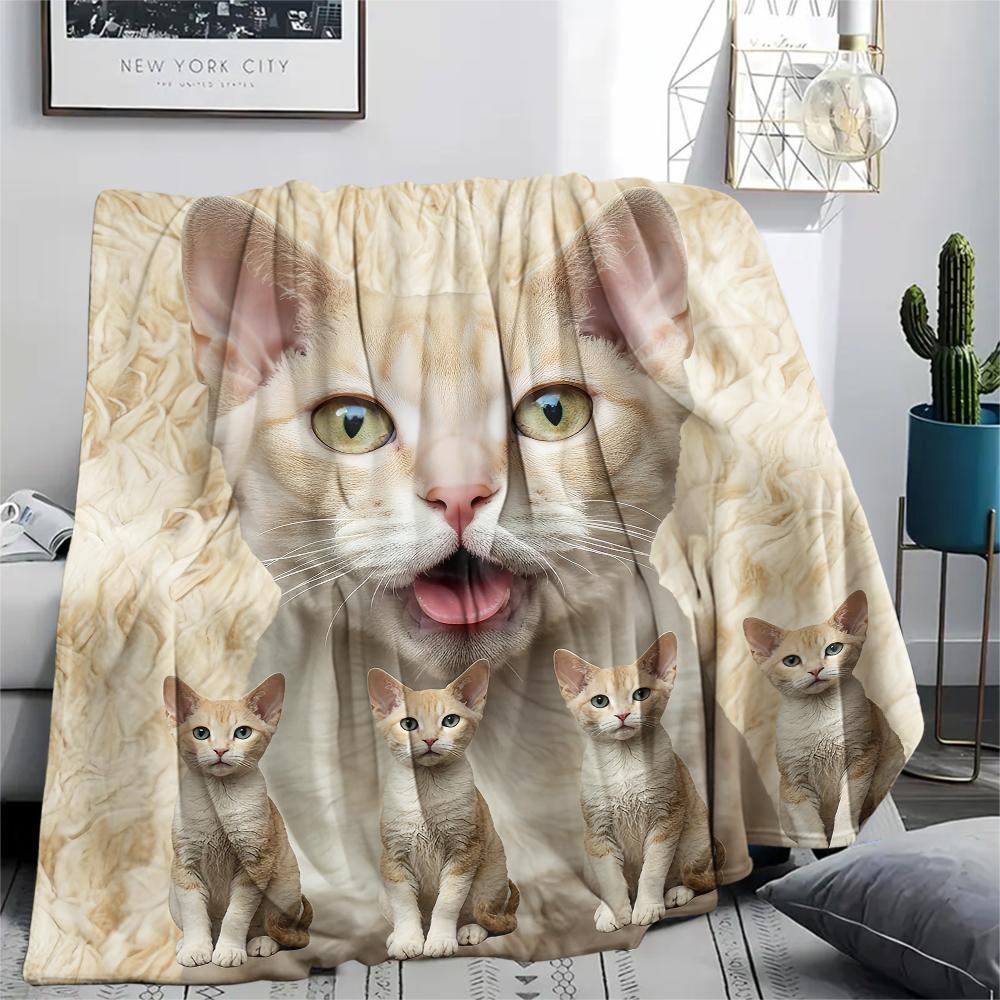 1Pc Cute Yellow Cat Print Flannel Blanket, High quality Comfortable for All Seasons, Home Decor, Warmth and Comfort, Perfect for Gifts