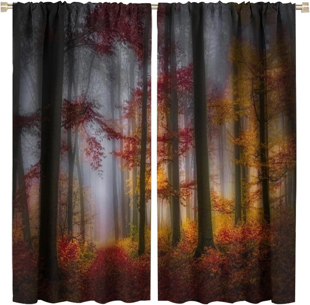 Gothic Dark Misty Forest Curtains Mysterious Horror Foggy Dim Dead Jungle Under Strange Bright Moon Thermal Insulation Blackout Made Of Polyester