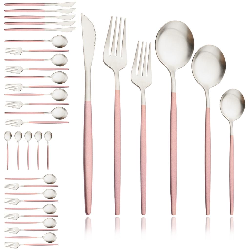 Black Gold 36Pcs Matte Flatware Dinnerware Set Knife Dessert Fork Spoon Dinner Set Stainless Steel Tableware Kitchen Cutlery Set