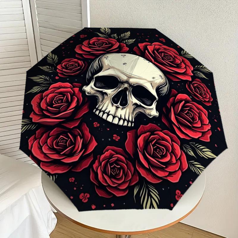 

1pc Skull Roses Dark Artwork Umbrella with Plastic Handle,Suitable for All Seasons Home Travel Outdoor UmbrellaDD1663