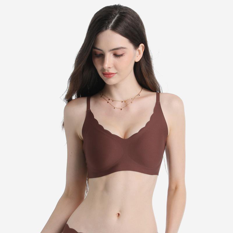 V-neck Seamless Wave Edge Bra - Wire-free, Thin, and Comfortable for Women