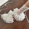 Lolita Ribbon Wrist Cuffs Detachable Wristband Elegant Pleated Lace Brim False Wristband for Balletcore Accessories