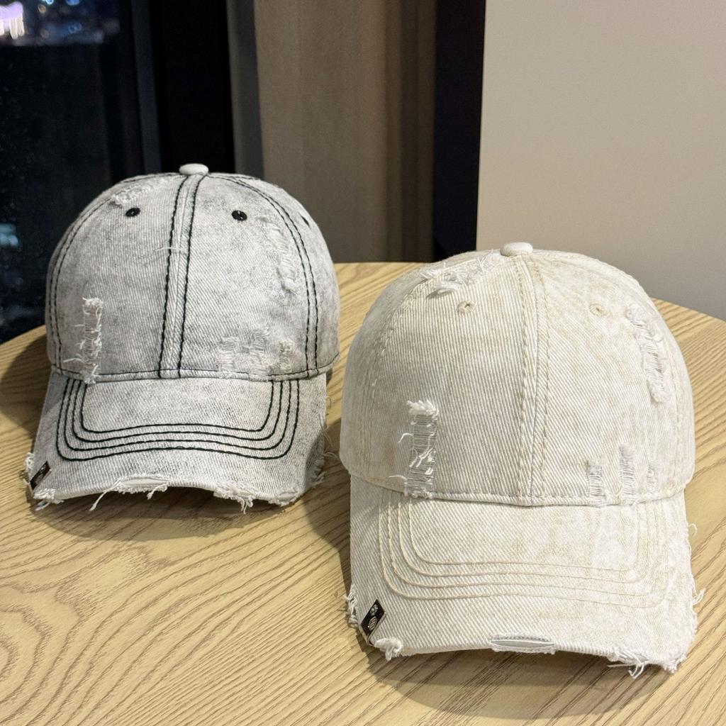 Denim Hole Old Baseball Cap Women's Summer Casual Face Small Retro Washed Cap Men's Sun Protection Versatile Shade