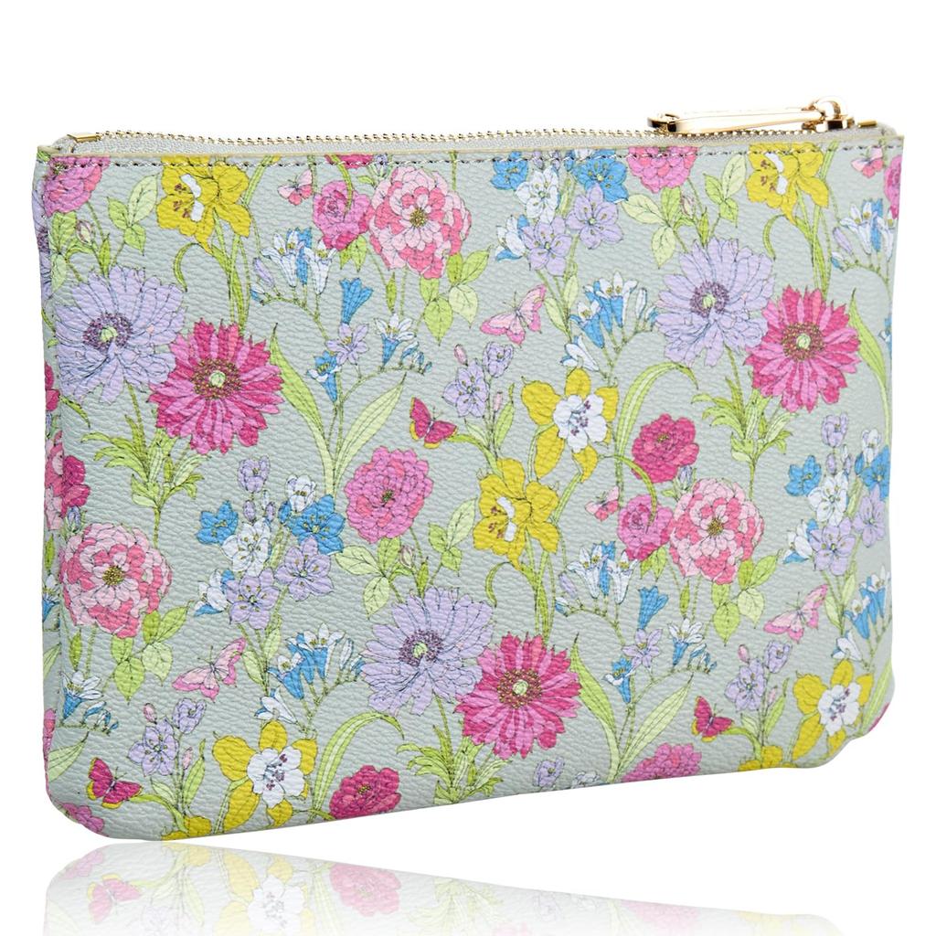 Laura Ashley Gilly Pouch, a cute and stylish accessory case for women, with a floral and botanical design, in elegant light gray.