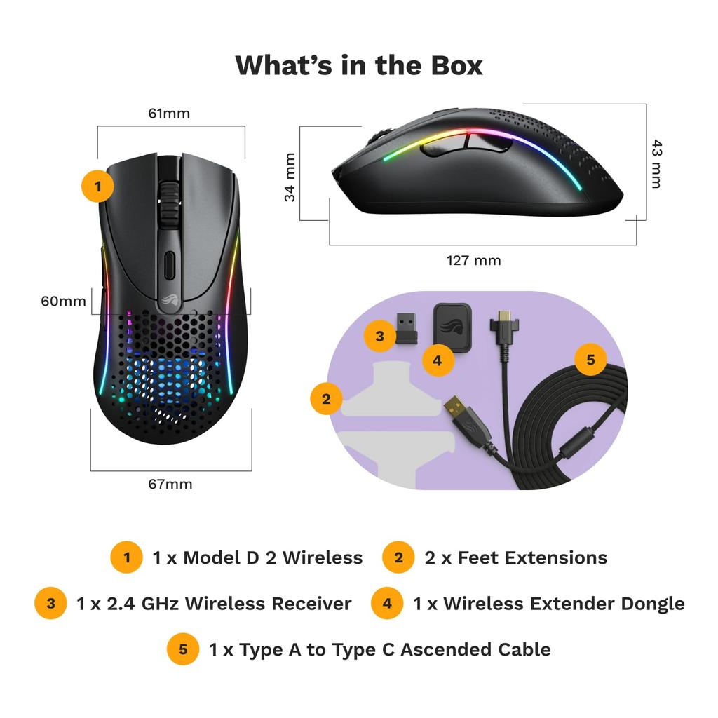 Glorious Model D 2 Wireless Matte Black Wired/Wireless Gaming Mouse GLO-MS-DWV2-MB MS0719