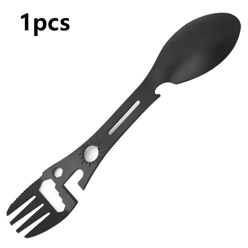 Multitool Spoon Fork 10-in-1 Outdoor Camping Tableware Portable Bottle Opener Survival Gear for Travel Hiking Picnic