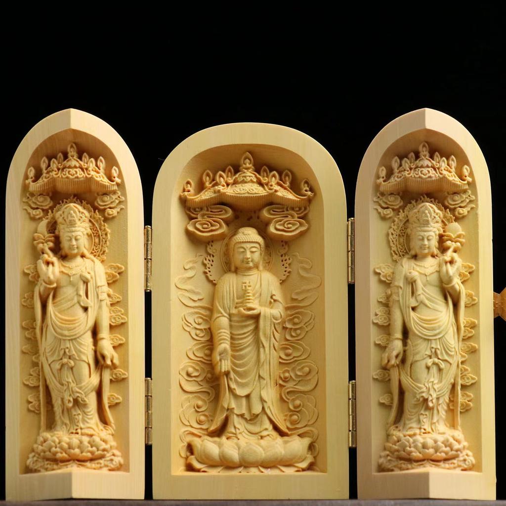 Folding Box Buddha Statue Ornament Guanyin Sculptures, Collapsible Sculpture God of Wealth Crafts Office Home Bedroom Decoration
